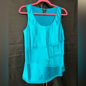 Ann Taylor Factory Tiered Mixed Media Turquoise Tank, Size LP